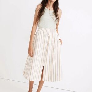 Madewell Cream and Tan Striped Midi Skirt